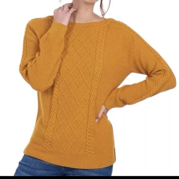 Barbour Stokehold Cable Knit Cotton Crew Neck Sweater Yellow Size 6 - Picture 1 of 11